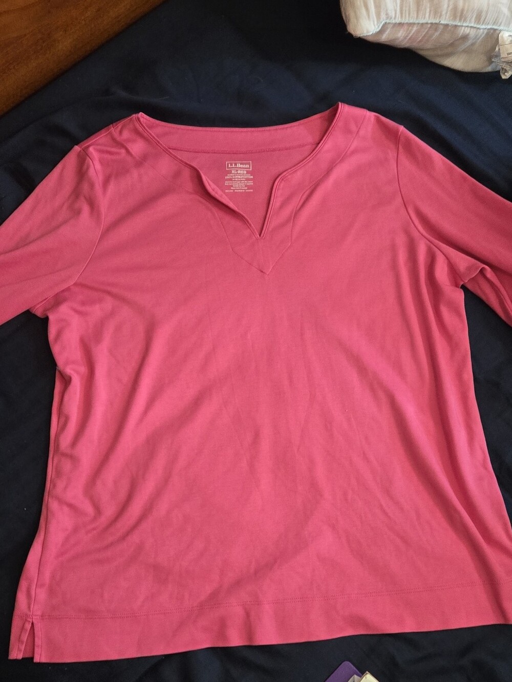 L.L. Bean Pink 3/4 Sleeve V-Notch Top Size XL